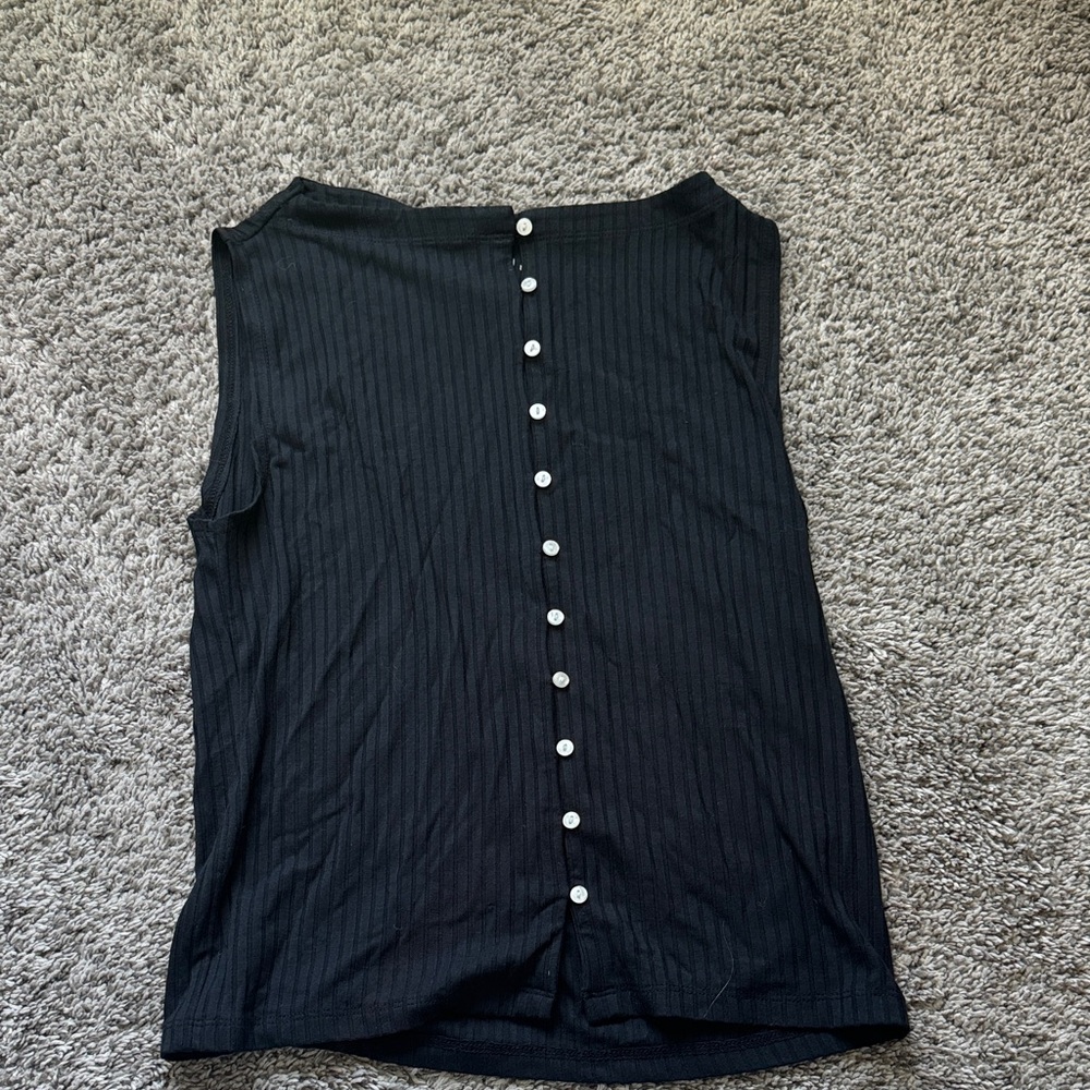 Abercrombie & Fitch Black Ribbed Tank with Center Back Buttons